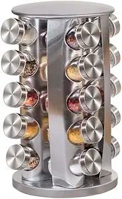 Porta Tempero Condimentos 20 Potes Giratorio Redondo Inox MM House