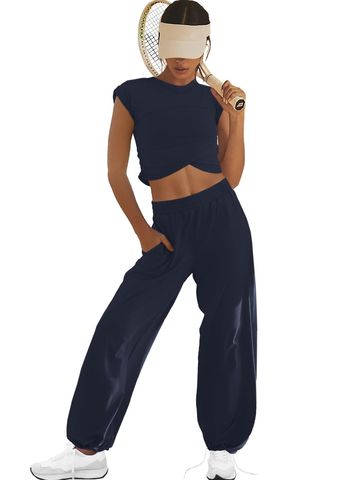 LAMISSCHE Womens Loungewear Set 2 Piece Outfits Sets Cropped Tops and Wide Leg Pants with Pockets Tracksuit