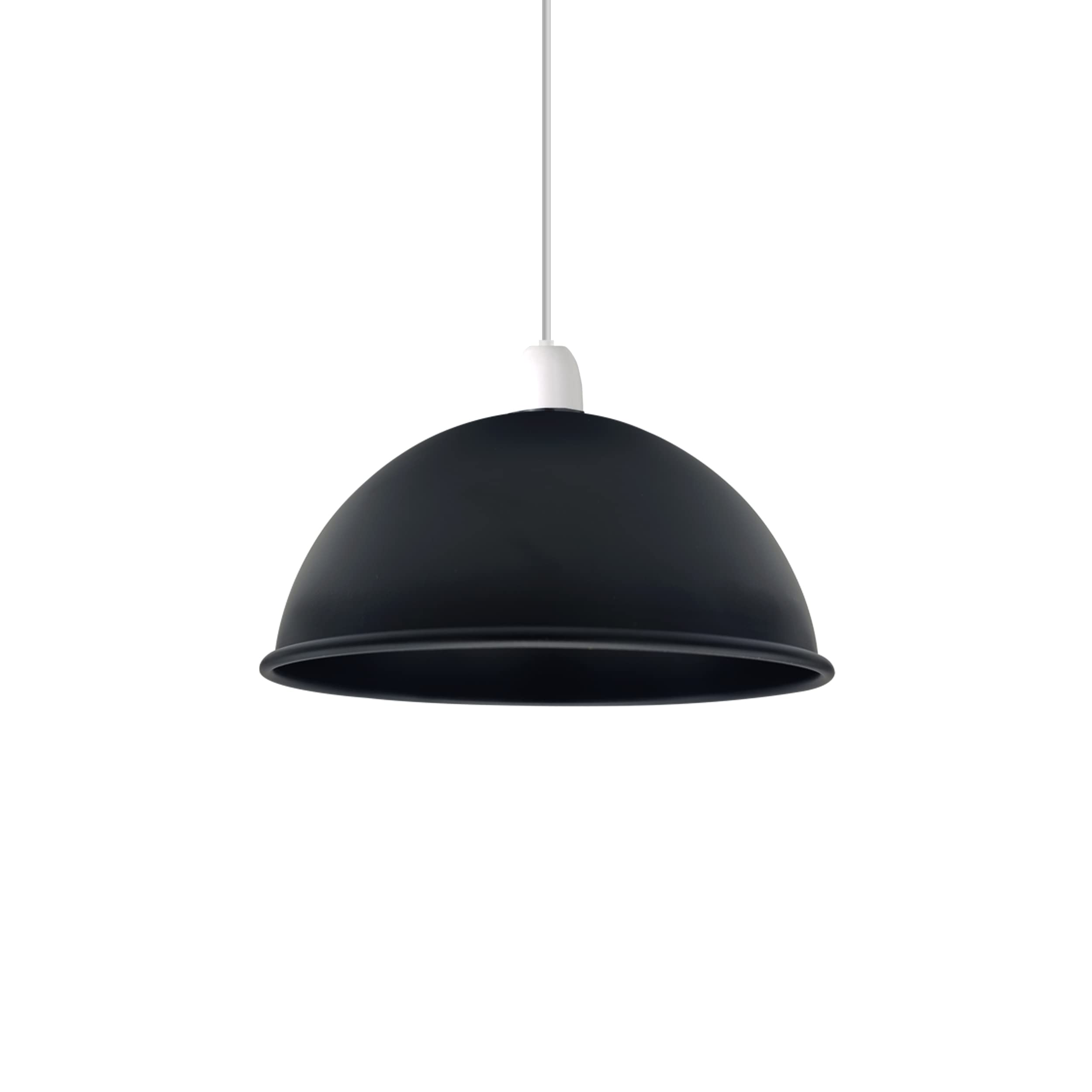 Modern Lamp Shade Metal Vintage Pendant Light Shade Easy Fit Retro Ceiling Light Includes Shade Reducing Plate to Fit All Types of Lamp Holders (Black-40cm Dome)