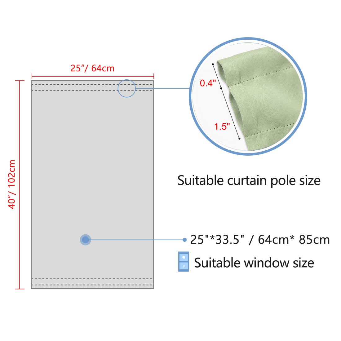 PiccoCasa Blackout French Door Curtain Panel - Blackout Door Curtain 25x40 Inches Solid Drapery with Tiebacks - 1 Panel, Light Green - Image 4