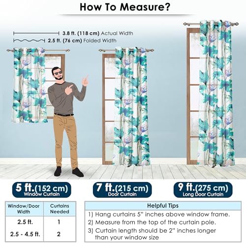 Image of Door Curtains 7 feet Long Set of 10 | Floral Design | Polyester | Light Filtering Curtains | Curtains for Living Room | (118 x 215 cm, Blue & White) | Perfect for Home Decor