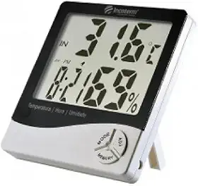 TERMO HIGROMETRO DIGITAL COM MAXIMA E MINIMA MEDIDOR DE TEMPERATURA E UMIDADE COM RELOGIO E ALARME INCOTERM