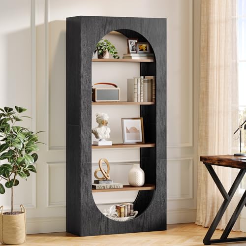 Image of Tribesigns 5-Tier Black Bookshelf, 70.87-Inch Tall Arched Bookcase with Storage, Modern Arch Book Shelf Storage Organizer for Living Room, Home Office
