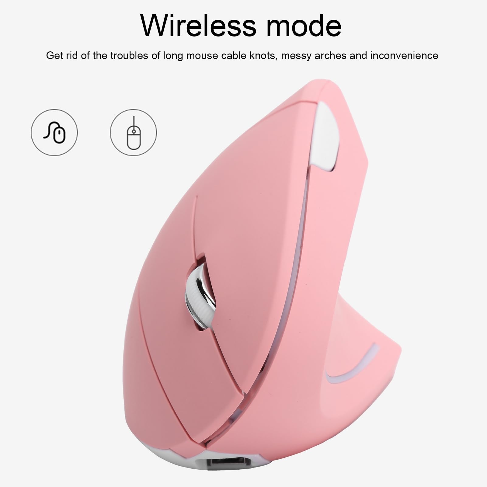 Ausla Mouse Verticale, Mouse da Gioco USB Wireless Ergonomico, 2,4 G per Uso in Ufficio, DPI Regolabile 800-2400 (Topo rosa verticale H1)
