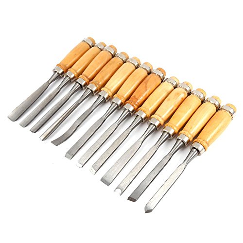 Stechbeitel Set für Holz, 12PCS Stemmeisen Holz Schnitzwerkzeug für Holz Holzmeiselset für Holzarbeiten mit Holzgriffen für Tischler Schnitzer Künstler