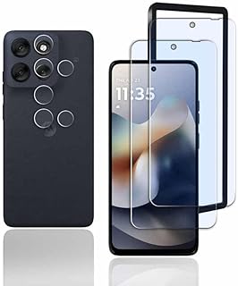 WHskyee【ブルーライトカット】 2+2枚セット+ガイド枠 対応 Moto G66J 5G/MOTO G66Y 5G ガラスフィルム + カメラフィルム 【日本旭硝子 硬度9H】 モトローラ G66J/モトローラ g66y 強化ガラス 液晶 保護フィルム 3D Touch対応 高透過率 硬度9H 強化ガラス 撥油性 防指紋 飛散防止 高光沢 貼り付け簡単