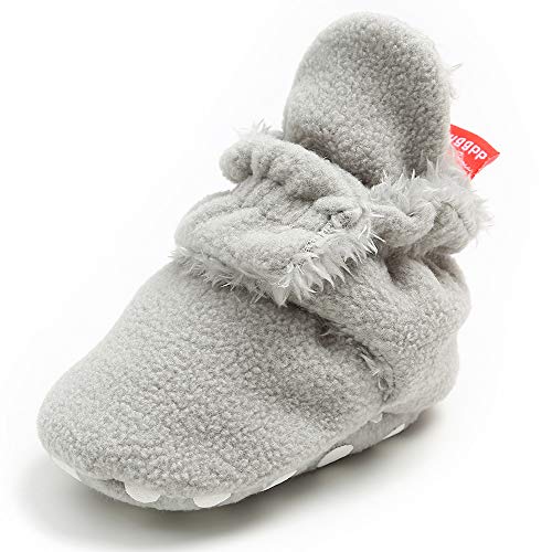 Image of Sawimlgy Newborn Infant Baby Girl Boy Cotton Booties Stay On Sock Slippers Soft Bedroom Shoes Non-Skid Ankle Boots With Grippers Toddler Crib Warm Shoe First Walker Birthday Shower Gift