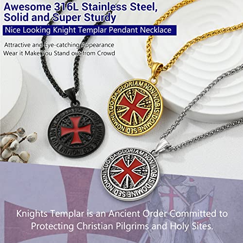 PROSTEEL Vintage Masonic Knight Templar Necklace, 316L Stainless Steel Round/Cross/Shield Pendant Necklace, Come with Box3