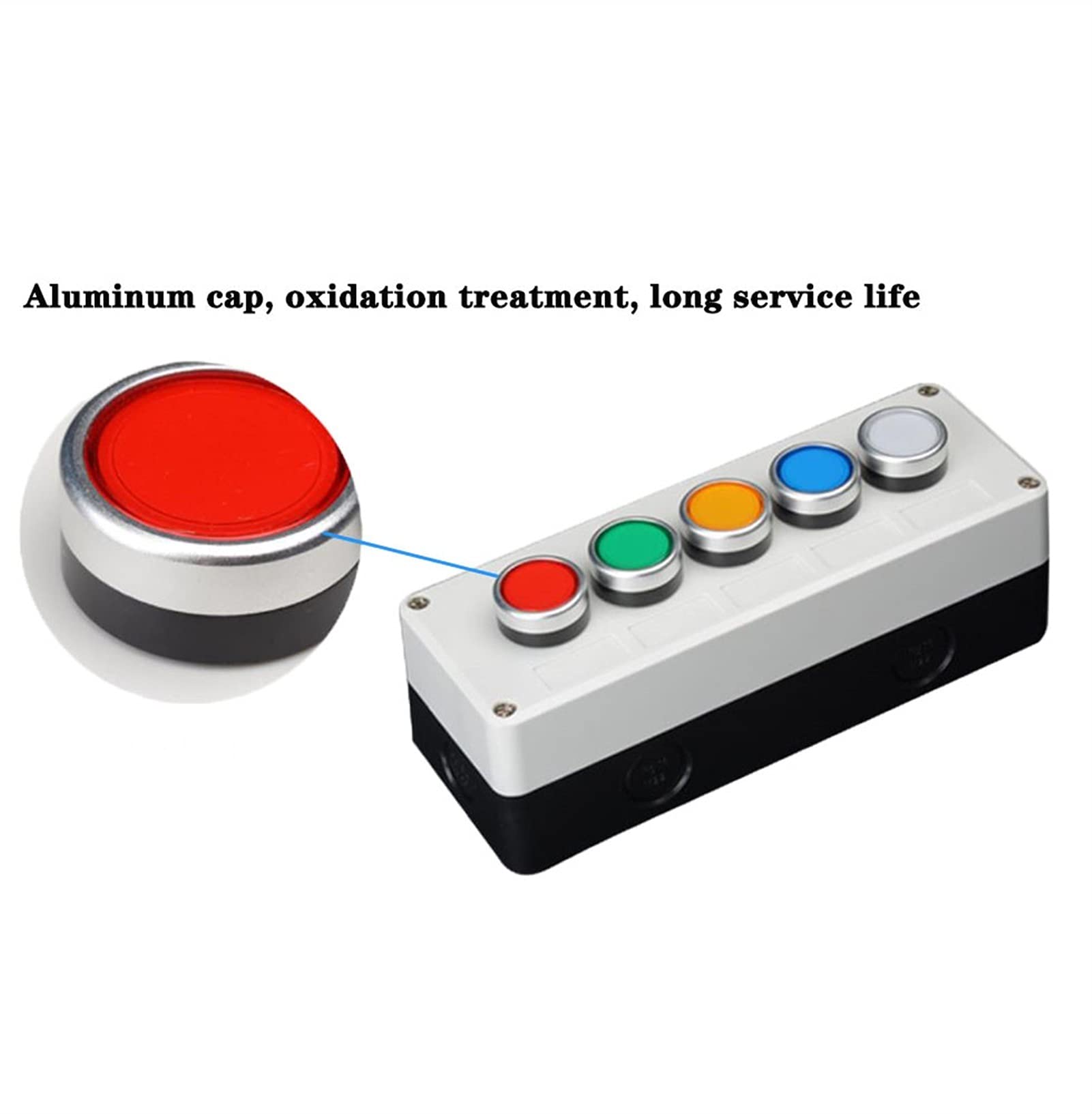 INFRI Caja de control con interruptor de botón de luz 24 V/220 V con botón de parada de emergencia auto reinicio interruptor industrial caja impermeable (color: 3 rojo, amarillo, verde, tamaño: 220 V)