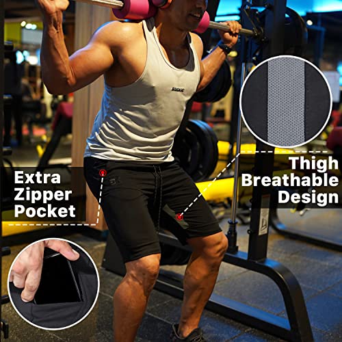 BROKIG Mens Thighs Mesh Gym Workout Shorts, Bodybuilding Slim Athletic Running Shorts for Men with Zipper Pockets2