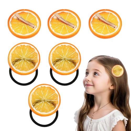 OUDQFCJ 3pcs Pinzas de Pelo Horquillas de Cabello de Fruta Naranja Divertida+3pc Goma Elástica Adornos de Pelo Accesorios para Mujeres Niñas para Carnaval Fiestas