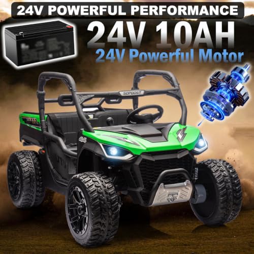 Image of NEWQIDA 2 Seater Kids UTV 24V Ride on Toy for Kids 3-8 Side by Side, Green