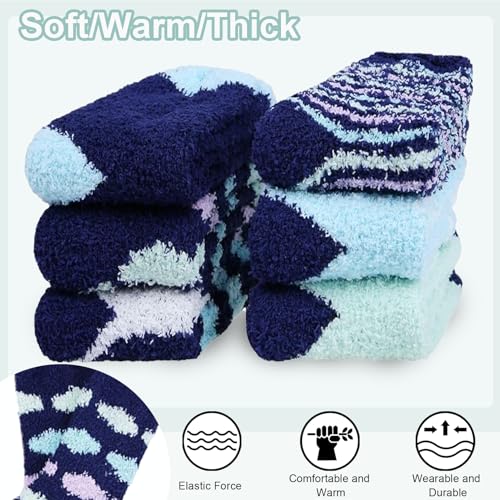 YSense 6 Pairs Womens Cozy Soft Fuzzy Fluffy Warm Winter Fleece Sleep Comfy Crew Slipper Socks2