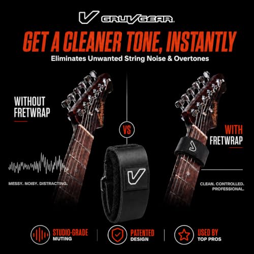 Image of Gruv Gear Fret Wrap & Guitar Mute Pro, Fretwrap for Acoustic, Electric & Bass | String Dampener Recording, Tapping & Practice Accessory (1 Pack, Large Black, Fits 6 String Bass, 8 String Guitar)