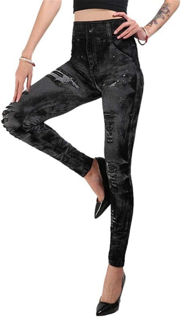 Women Jeggings Jeans Look Leggings Plus Size Treggings Long Elastic Ripped Jeans High Waist Skinny Pants Tights S-3XL