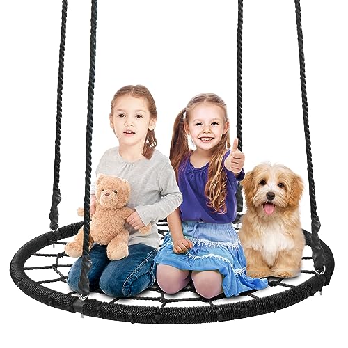 ZENY 48 Inch Spider Web Tree Swing for Kids Adults Round Swing Platform for Backyard, Playground, with Tree Straps and Adjustable Hanging Ropes