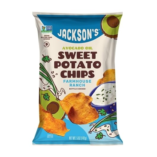 Jackson's Avocado Oil Farmhouse Ranch Sweet Potato Chips, Non GMO, 5 Ounces (Pack Of 12)