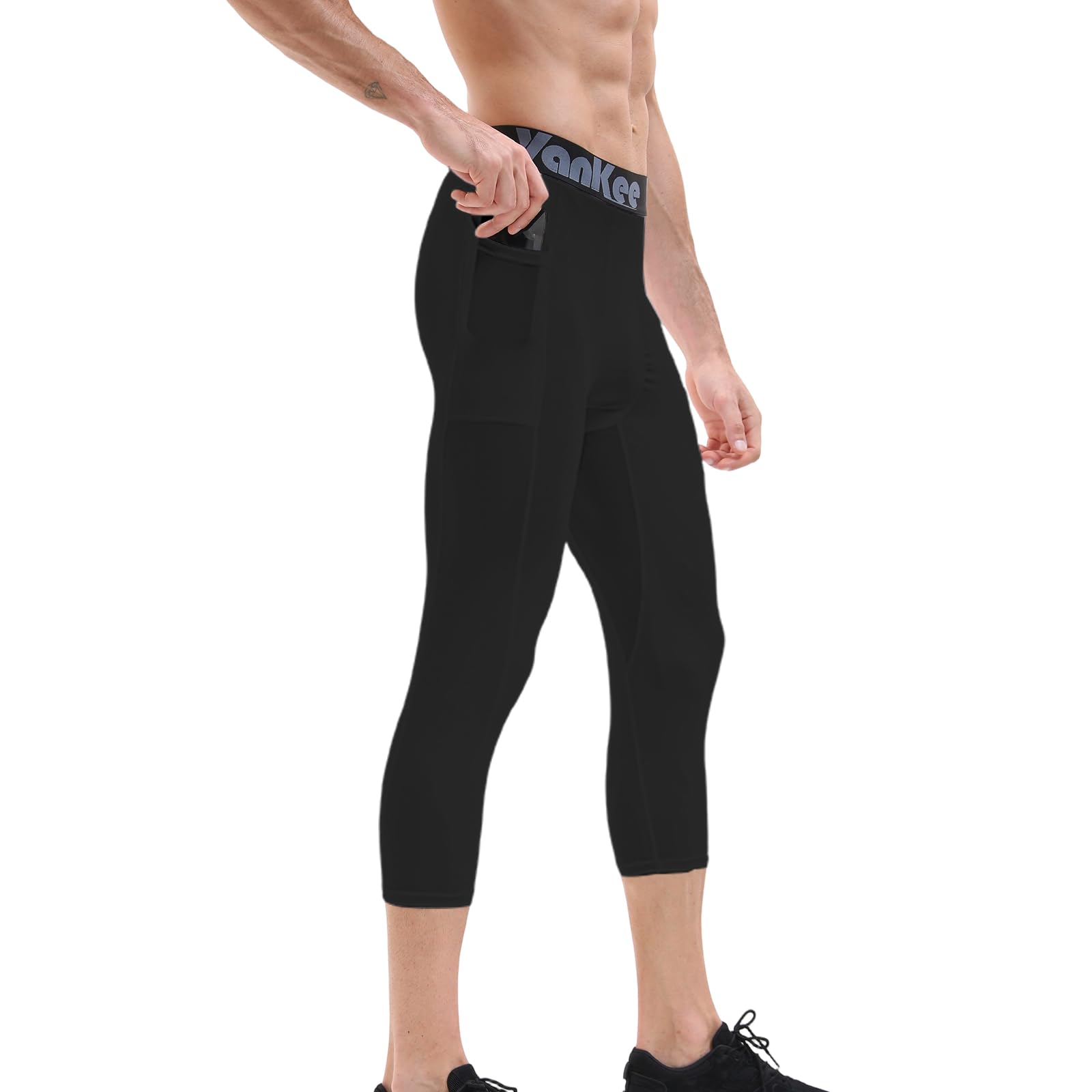 Męskie spodnie kompresyjne 3/4 z kieszeniami Sportowe legginsy do biegania Spodnie fitness Szybkoschnące spodnie do koszykówki Piłka nożna Joga Siłownia