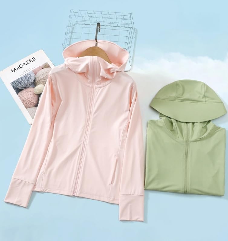 Unisex Kids Active Zip up Sun Protection Hoodie Jacket with Big Brim and Mask Lightweight Coat Summer Thin Top4