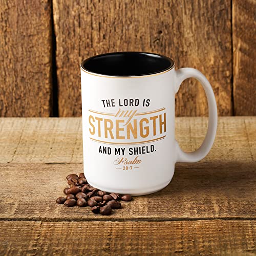 Christian Art Gifts Large Ceramic Encouraging Scripture Coffee And Tea Mug For Men: The Lord Is My Strength - Psalm 28:7 Inspirational Bible Verse Novelty Drinkware, White And Black With Gold, 14 Oz. #TOP3