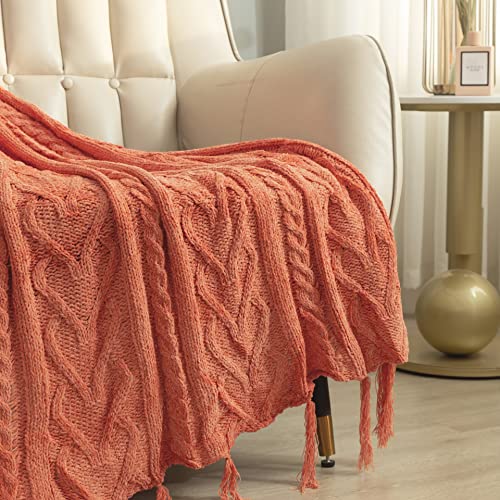 Revdomfly Throw Blanket For Couch - Burnt Orange Heart-Shaped Chenille Decorative Boho Style With Tassels Versatile For Chair, Bed Living Room And Travel, Cozy Lightweight Soft Warm,50"X60" #TOP7
