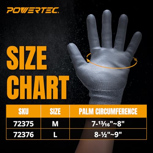 Image of POWERTEC Cut-Resistant Work Gloves ANSI A5 - Touchscreen-Compatible, Oil-Resistant Grip, Breathable & Washable Safety Gloves for Construction, Tile Installation & Metalwork, 1 Pair, Size L (72376)