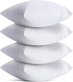 Sleepsia 18 x 18 Pillow Inserts (Set of 4) - Fluffy Polyester Down Alternative Lightweight Bed and Couch Pillows - 18 Inch Square, Sofa Decorative Pillow Inserts - White Couch Pillow