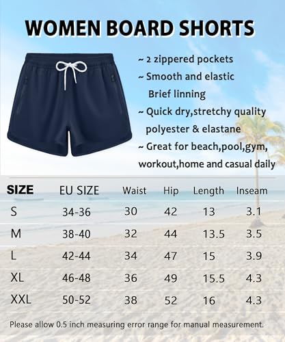 APTRO Damen Badeshorts Strandshorts Boardshorts Badehose Wassersport UV Schutz Sommer Sport Shorts Einfarbig Dunkelblau WS033 XL 6