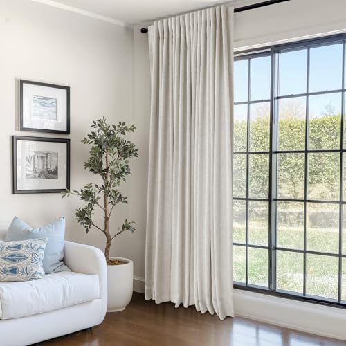 Image of 100% Blackout Shield Linen Blackout Sliding Door Curtains for Living Room, Back Tab /Rod Pocket Thermal Insulated Curtains for Sliding Glass Doors, 1 Panel Set, 100 inch W x 96 inch L, Beige