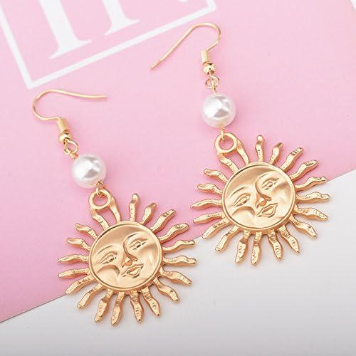 Gold Sun Earrings for Women Unique Spiral Sun Drop Dangle Earrings Bohemian Crystal Sunflower Hoop Earrings Huggie Hoop Earrings Christmas Birthday Party Jewelry - Image 3