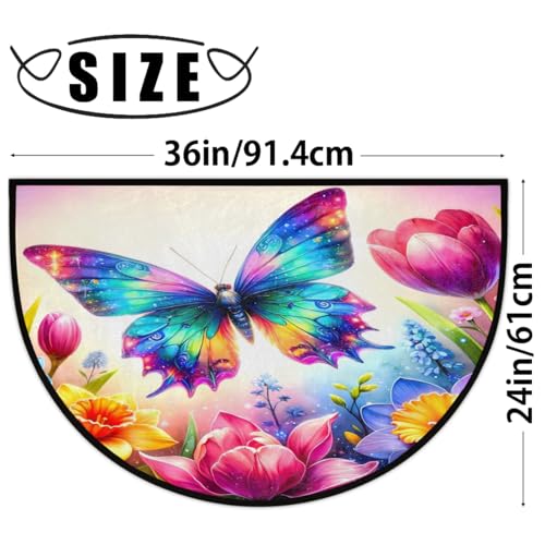 Image of cfpolar Half Round Door Mat Flower Animal Butterfly Non-Slip Semi Circle Area Rug Washable Half Moon Hearth Rugs for Indoor Outdoor Bathroom Kitchen Patio Runner Mat Laundry Room Home Decoration