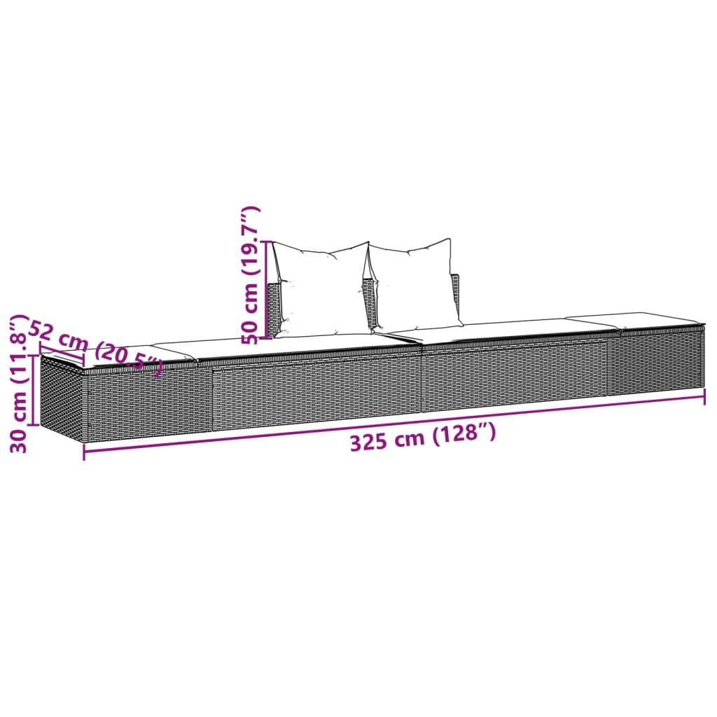 Podwójna leżanka z poduszkami brązowa polirattan meble ogrodowe zestaw wypoczynkowy taras balkon modułowy leżak dwuosobowy 104x162 cm z stolikiem bocznym wytrzymały na warunki atmosferyczne