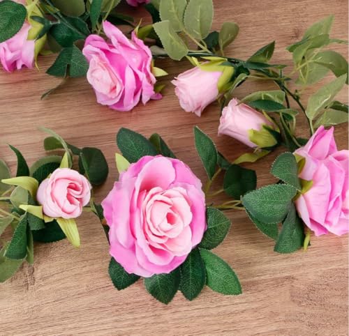 Image of VRB Dec 1 Pcs Artificial Flower Vine Garlands Hanging Artificial Flowers for Decoration Roses Garland (6 ft Long) Flowers Silk Roses for Wedding Decorations Diwali /Ganpati /Christmas. (Purplish Red)