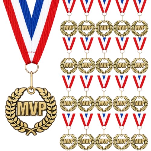 Kenning 20 Pcs 2'' MVP Medals Bulk Gold Winner Trophy Award with Neck Ribbons Metal Prize Gift for Graduation Participation Competitions