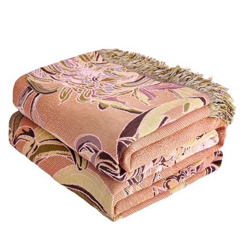 Image of VANJOROY Boho Throw Blanket 60 inch x 80 inch, 100% Organic Cotton Breathable Skin-Friendly Ultra Soft Bed Quilt Throw - Floral Rustic Decor Luxury Reversible Blanket for Sofa Couch Chair and Gift,
