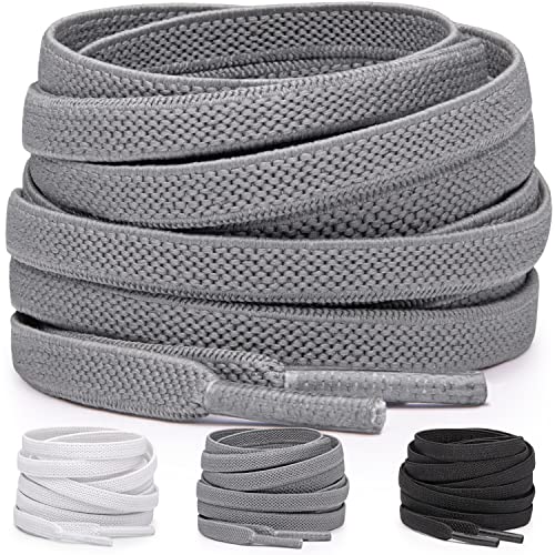 Miscly [3 Pairs] Flat Elastic Shoelaces - Flat Stretch Shoe Laces (54", Gray) Cover