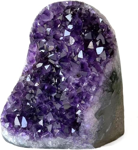 Natural Amethyst Cluster with Polished Edges [2 to 2.5 lb.] Real Raw Geode Healing Crystal Rock from Uruguay Deep Purple Decor and a FREE Velvet Pouch of Rose Quartz