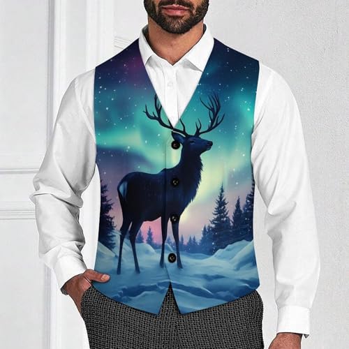 Aurora Deer Men's Suit Vests Business Formal Dress Vest V-Neck Waistcoat for Wedding Casual2