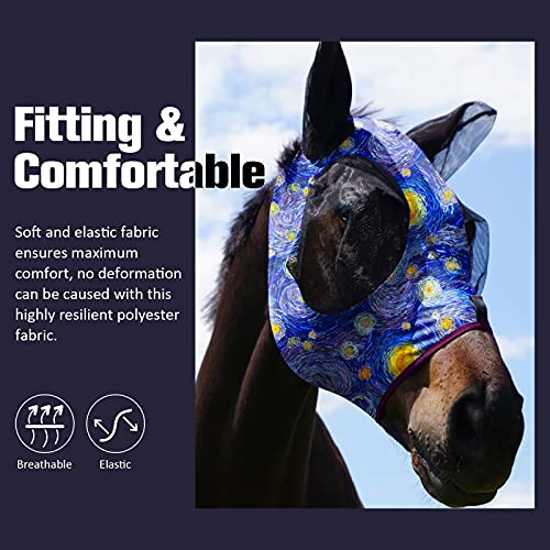 Mask Tech Horse Fly Mask Elasticity Breathable Fabric With Uv Protection Soft Mesh For Horse Starry Night L #TOP4