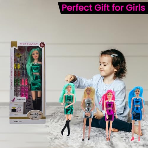 Image of WISHKEY Plastic Doll Set for Girls with Accessories, Beautiful Doll with Movable Joints, Arms, Legs, Head, Pretend Play Toy for Kids, Multicolor, Age 3+ Years (Pack of 1)