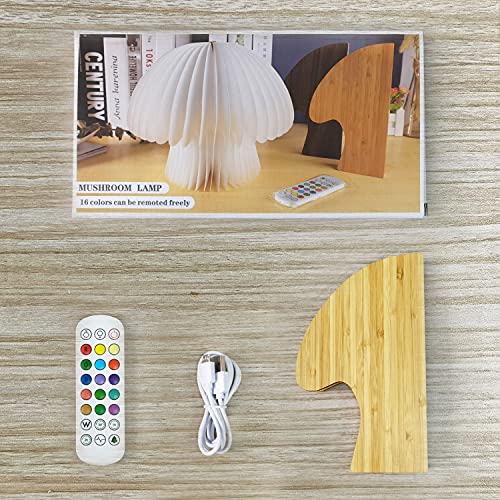 Mushroom Lamp (Bamboo) Wooden Folding Book Lamp, Novel Led Paper Lamp, Cordless Desk Night Lamp, 16-Colors Dimmable Table Lamp, Unique Creativity For Birthday Gift, Bed,Bedside,Nightstand,Bedroom,Room #TOP6