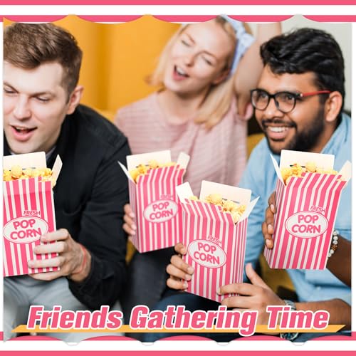 Image of Xinnun 200 Pcs Paper Popcorn Boxes 1oz Oil-proof Disposable Striped Popcorn Boxes Container Leak Proof Paper Holders for Movie Night, Party, Birthday, Wedding (Pink)