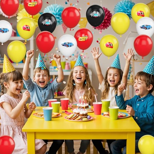Image of Race Cars Balloons, 30 Pcs 12inch Red Yellow Race Printed Latex Balloon