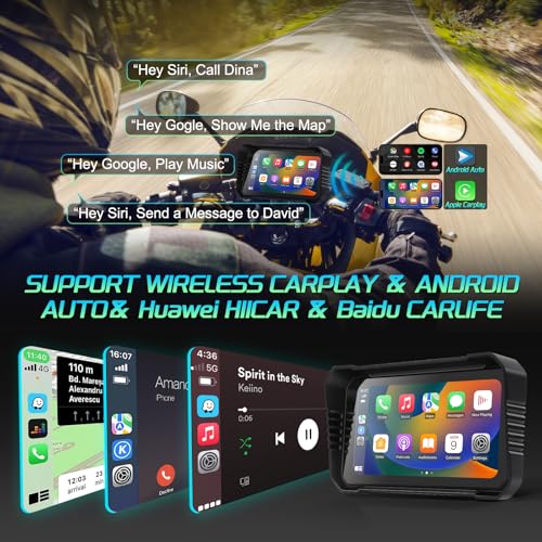 Image of Motorcycle Carplay Support Wireless CarPlay & Android Auto, 6.25'' Waterproof Touchscreen, Motorcycle Dash Cam Front and Rear with TPMS, GPS, WiFi, Loop Recording (Basic - Without BSD Function)