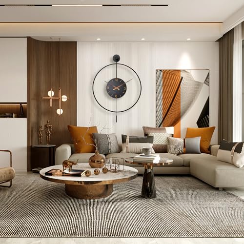 Image of Pytha Sight Large Modern Wall Clock,30.7x 20 Inch Big Metal Minimalist Arabic Numeral Dial,Decorative Farmhouse Pendulum Wall Clocks with Walnut Pointers forLiving Room Decor, Office,Dining Room