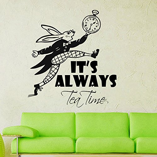Alice In Wonderland Wall Decals Quote It's Always Tea Time Sing Rabbit Decal Vinyl Sticker Kids Nursery Living Room Bedroom Home Decor DS434