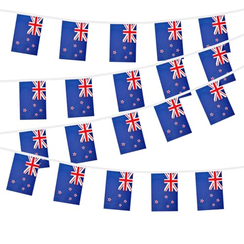 HSQCEZ New Zealand String Flags Banner Mini Small New Zealand Flag Bunting Patriotic Hanging Decor,National Holiday, Sports Game, Fiesta & Themed Party,18 Feet 20 Flags