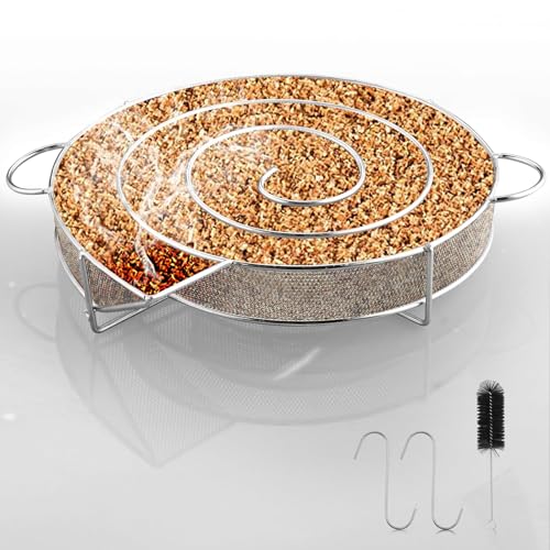 Anbte 8.13” Cold Smoke Generator, Stainless Steel Round Smoke Generator for Cold Smoking in the Smoker with Brush and Hook, Suitable for Cold Smoking Smoker Grill Smoker Smoking Spiral Smoke Generator