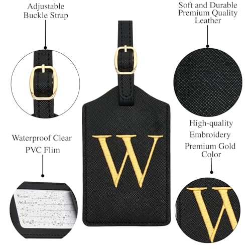 Image of Luggage Tag PU Leather for Suitcase Baggage Handbag Travel Bag Label Suitcase Tag Label Tag w. Name Card & Privacy Cover (W)