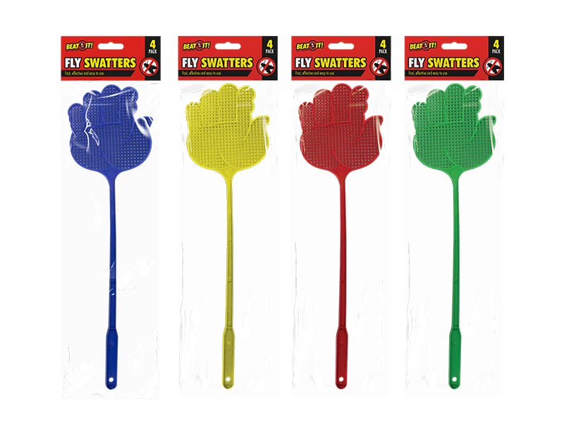 [Pack of 4] Premium Lightweight Fly Swatters | Long and Large, Plastic Hand Shaped Fly Swatters with Hang-Hole | For Pest Control, Bee, Mosquito, Bug, Flying Insect Catcher, WASP Killer, Zapper